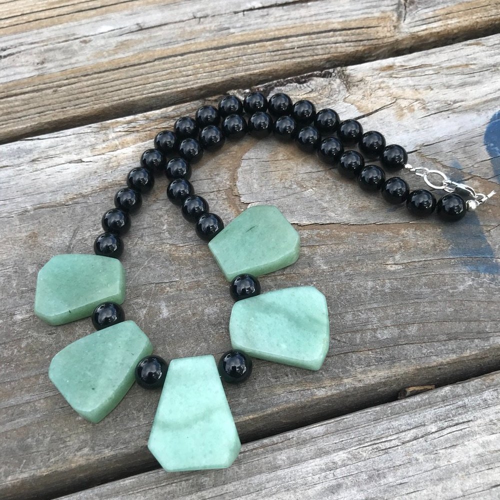 Genuine Natural Jade Nephrite Black Onyx Cleopatra Necklace Sterling Silver 925 - Picture 9 of 13